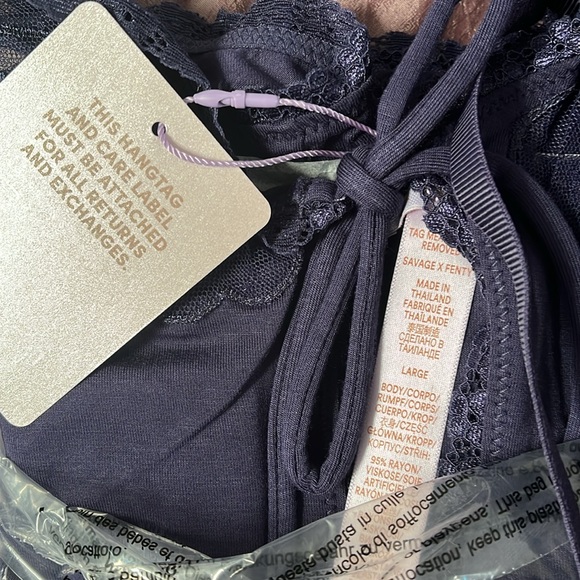 Rihanna savage fenty sz L large long maxi slip dress gown navy blue sexy front - Picture 8 of 8